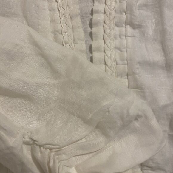 100% Linen White Crop Blazer Jacket XL Open Front Coastal Chic Quiet Luxury - Picture 13 of 13